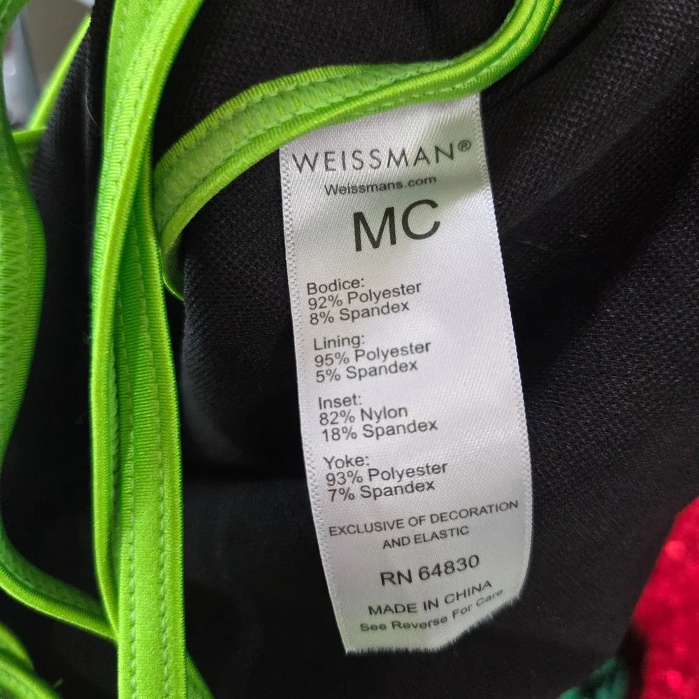 Weissman Black Neon Green Sequin Dance Costume Leotard Peplum MC Jazz Tap